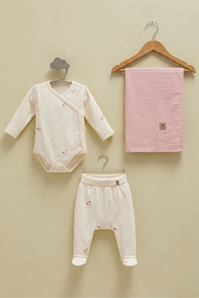 Caramell 100% Cotton Floral and Duck Patterned 3-Piece Baby Set (0-3 Months) ...