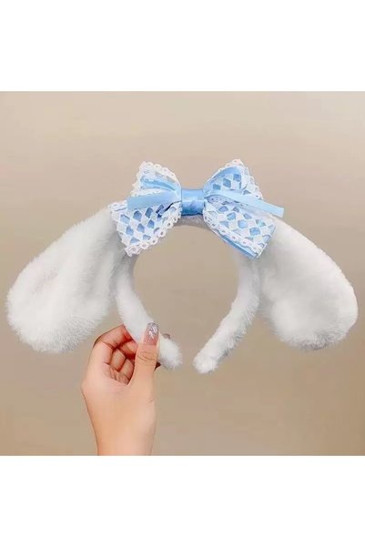 synshop Cinnamoroll Çocuk Peluş Tavşan Kulaklı Taç Pembe Fiyonk Peluş Kawaii Sevimli Günlük Parti