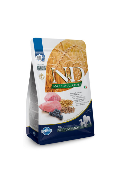 Farmina N&D Προγονικά Σιτηρά Αρνί Σπέλτα Βρώμη & Μύρτιλο Ενηλίκων M/Maxi 2.5kg