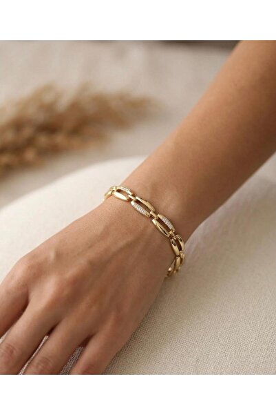 stainless steell 14K Kuyumcu Model Zirkon Taşlı Xupıng Çelik Bileklik