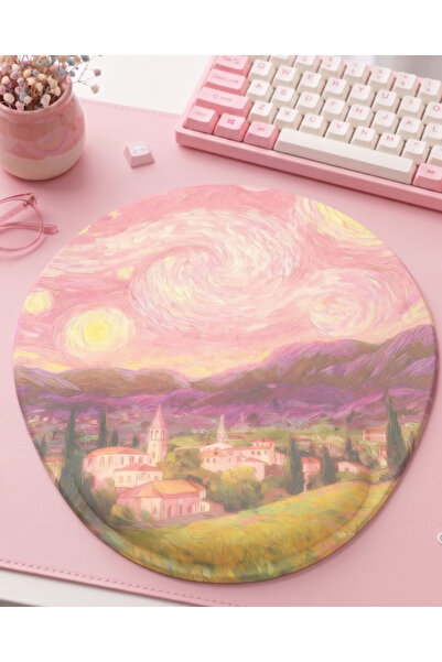 matizya Pastel Sanatsal Yuvarlak Mousepad – Pembe Estetik Masa Dekoru | Bilek...