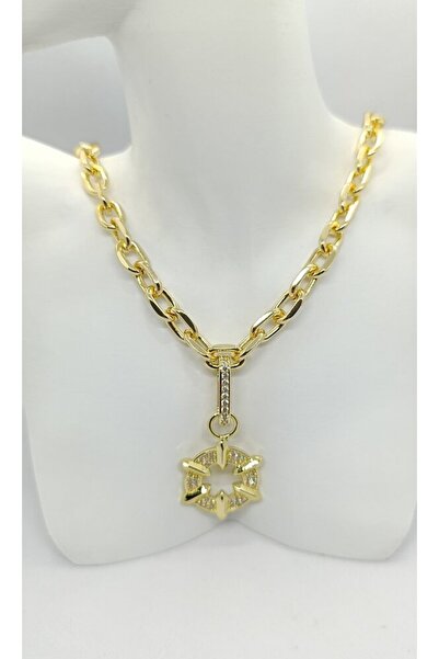 ndjewelry Çıkarılabilir Yıldız Çember Uçlu Gold Zincir Kolye (43+5 cm)