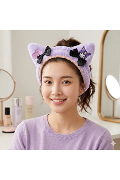 synshop Kuromi Peluş Saç Bandı Çocuk Makyaj Cilt Bakım Bandı Spa Bandı Kawaii...