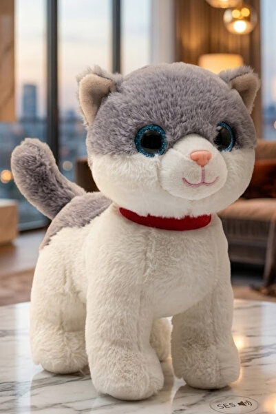 viyolmarketim Sesli Miyavlayan Peluş Kedi 25 cm – Kahverengi Yumuşak Peluş Oy...