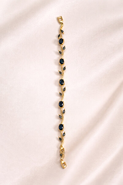 Lilith Takı Elegant Hanging Branch Bracelet with Navy Blue Stones |   Gold To...