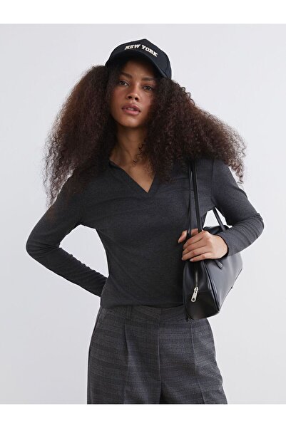 LC Waikiki Xside Anthracite Polo Neck Women's Bodysuit