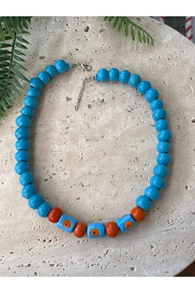 bizizmoda Bodrum Glass Bead Blue Evil Eye Beaded Necklace
