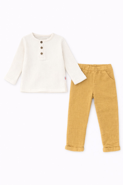 Bubito طقم بيجامة للجنسين للأطفال والرضع 100% قطن موسلين من الأسفل - بني