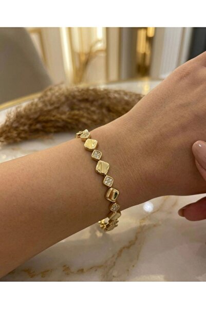 stainless steell 14K Kuyumcu Model Zirkon Taşlı Xupıng Çelik Bileklik