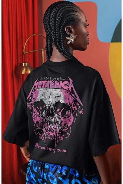 SEVBANO Tricou oversize unisex cu imprimeu pe spate Metallica Rock Metal Musi...