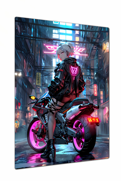 Charmbi Cyberpunk dekorativni metalni poster sa devojkom - živopisne boje, sv...