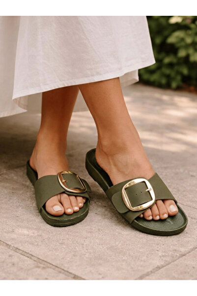 Encool Γυναικείες Παντόφλες Χακί με Μεγάλη Πόρπη – Κομψές Καλοκαιρινές Παντόφ...