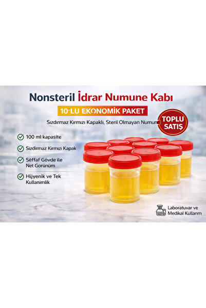 Genel Markalar Nonsteril İdrar Numune Kabı 100 ml Sızdırmaz Kapaklı Steril Ol...