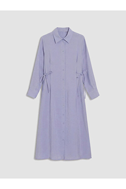 LC Waikiki Lcw Modest Blue Shirt Collar Women's Gabardine Shirt Dress with Ne...