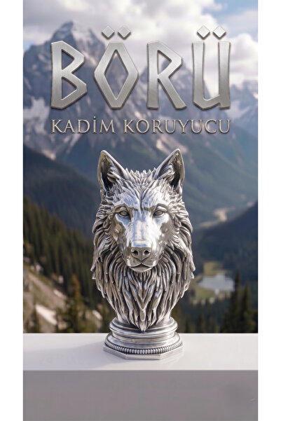 uAmor BÖRÜ | Ulu Kurt Heykeli - 25 cm Premium Dekoratif Büst (Altın / Gümüş /...