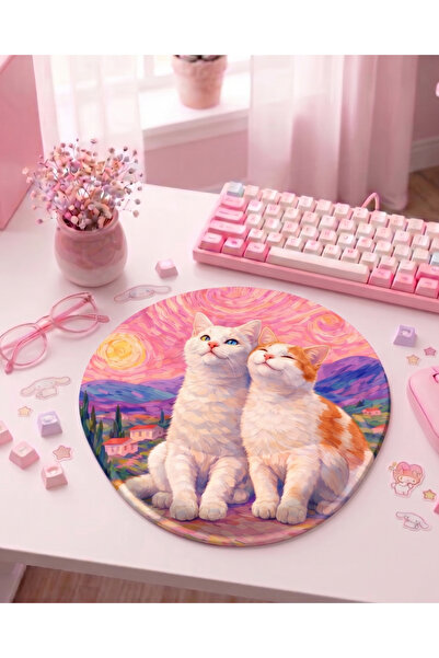 matizya Cute Pastel Tonları Bilek Destekli Kedi Mousepad 🐱💗 – Sanatsal Past...