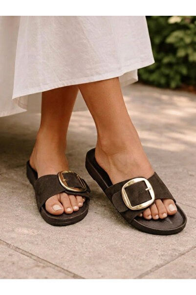 Encool Γυναικείες καφέ παντόφλες με μεγάλη αγκράφα – Κομψές καλοκαιρινές παντ...