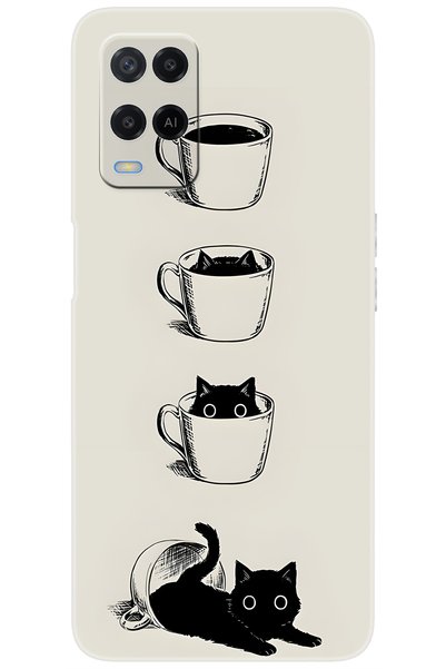 Ceppare Oppo A54 (CPH2239) Uyumlu Kılıf Desen Baskılı Silikon Kedi ve Kahve Ç...