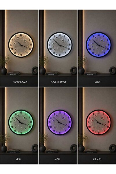 moonligtdecor duvar saati dolunay tablo 100 cm çapında rgb kumandalı ledli
