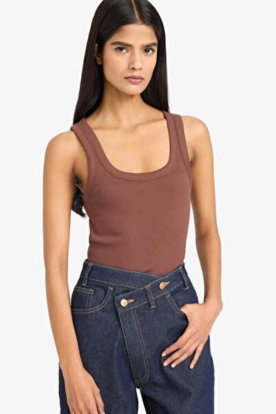 DeFacto Εφαρμοστό μπλουζάκι με λαιμόκοψη U κοτλέ πλέξη ριμπ F7818AX26SP