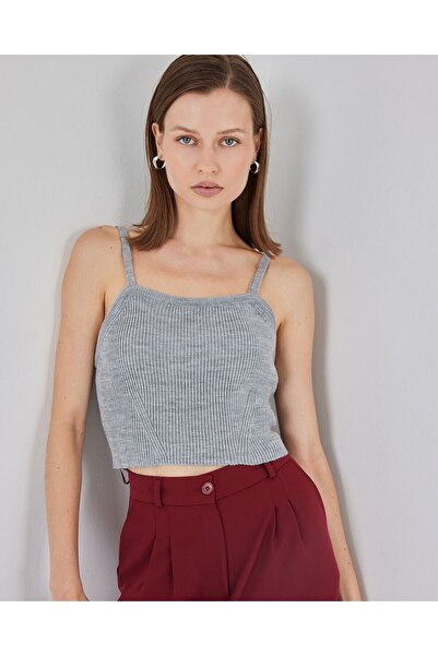 Modamorfo Γυναικεία Crop Top Μπλούζα με λουράκι 15934 - Γκρι