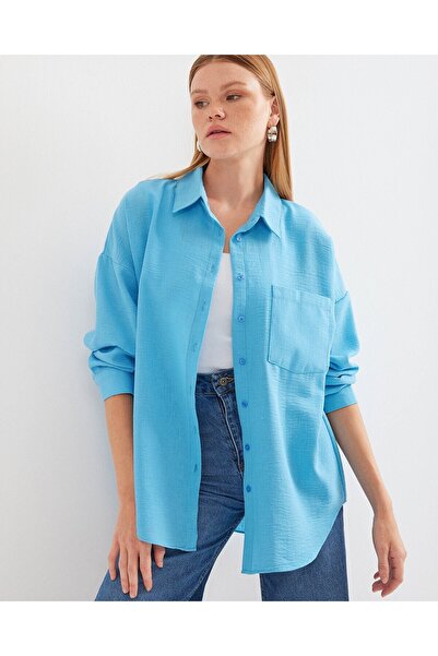 Modamorfo 20153 Λινό πουκάμισο με μονή τσέπη - γαλάζιο