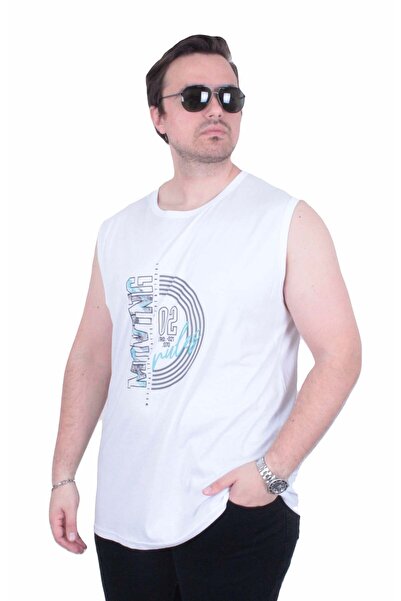 Starbattal Large Size Printed Sleeveless T-Shirt Moving 26122 White