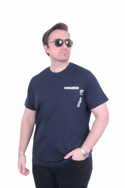 Starbattal Men's Large Size Crew Neck T-Shirt Courageous 26146 Navy Blue