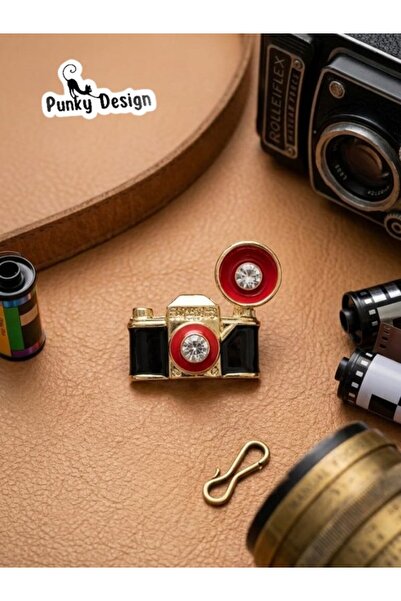 Punky Store Fotoğraf Makinesi Tasarımlı Taşlı Broş Rozet Vintage Stil Kamera ...