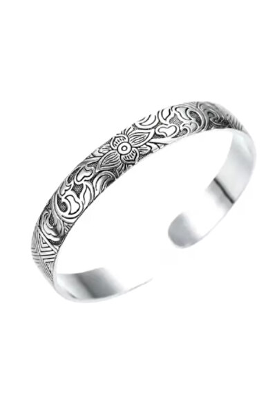 CRM Ρυθμιζόμενο Γυναικείο Βραχιόλι, CRM, Vintage Φλοράλ Σχέδιο, Ασημένιο, Κομ...