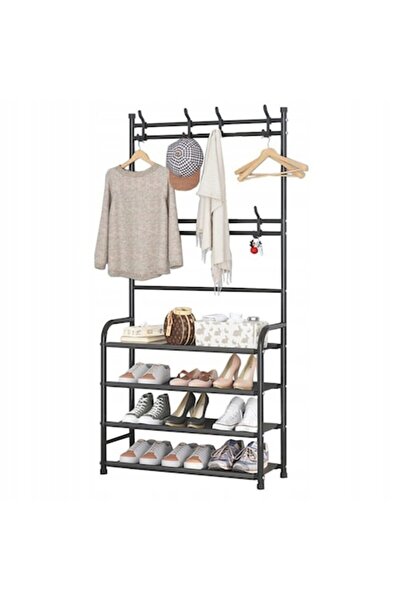 Trendily Μαύρη Μεταλλική Κρεμάστρα Ρούχων με Ράφια