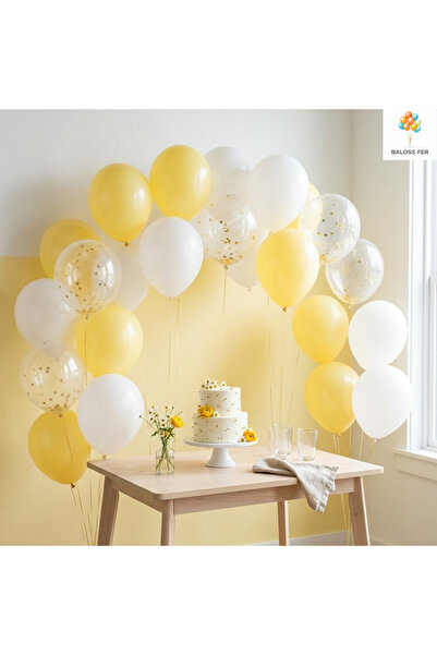 baloss fer Doğum Günü Parti Süsleri Balon Seti 20 Parça Sarı Beyaz Gold Konfe...