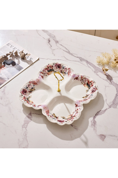 Malooki Πορσελάνινη πιατέλα τεσσάρων τμημάτων, με παλαιωμένο floral σχέδιο, χ...