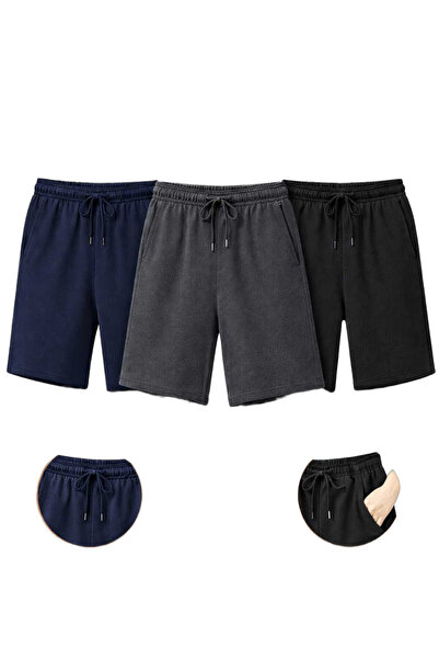 SURMARİ Σετ 3 άνετα αθλητικά σορτς Unisex χτενισμένα βαμβακερά