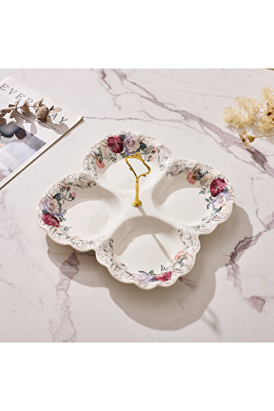 Malooki Πορσελάνινη πιατέλα τεσσάρων τμημάτων, με παλαιωμένο floral σχέδιο, χ...