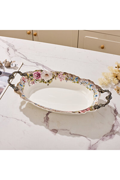 Malooki Οβάλ πορσελάνινο μπολ σερβιρίσματος, με vintage floral σχέδιο, με μετ...