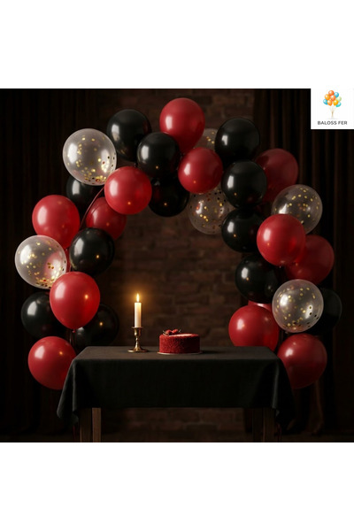baloss fer Romantik Nişan Süsleri Balon Seti 20 Parça Siyah Kırmızı Gold Konf...