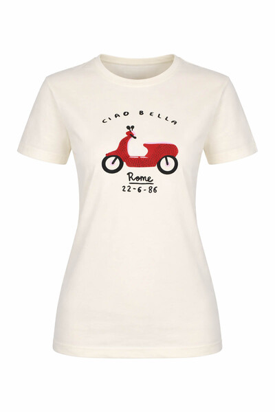 trender 26YDT1000012 Κίτρινο γυναικείο T-shirt Ciao Bella με λαιμόκοψη O