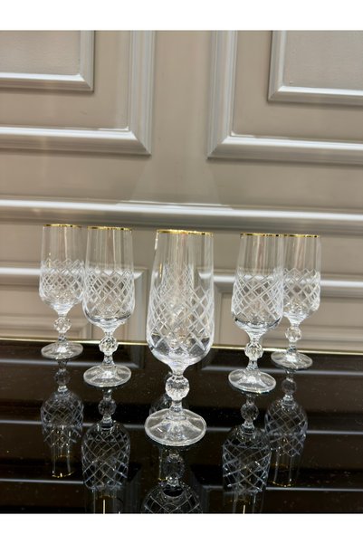 Vakıf home Bohemia Kristal Ayaklı El İşi Gold Kahve Yanı Su Bardağı