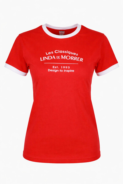 trender Linda O-Neck Relaxed Fit Κόκκινο - Λευκό Γυναικείο T-Shirt 26YDT1000016
