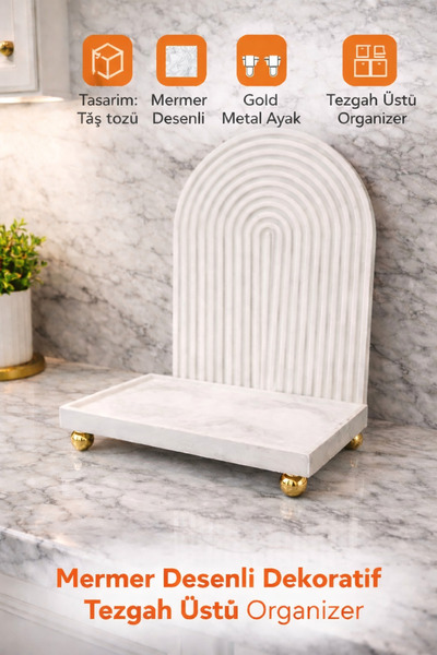 lufen deco Mermer Desenli Beton Ayaklı Yağdanlık Altlığı Dekoratif Tezgah Üst...