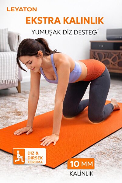 Leyaton Pilates ve Yoga Matı 10 Mm Siyah Turuncu Egzersiz Minderi