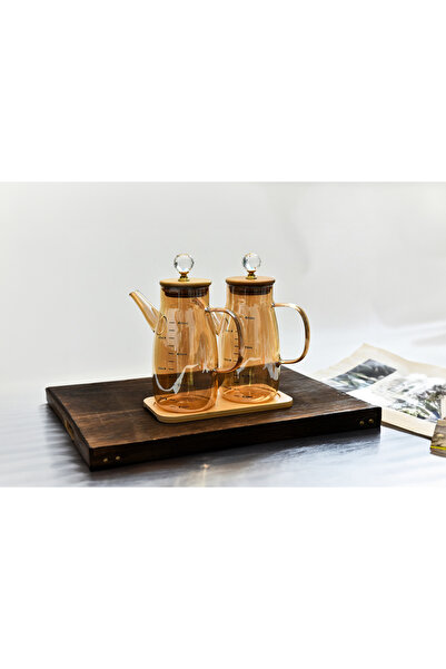 plentiful Stylish Design 2-Piece Glass Oil and Vinegar Set – Bamboo Base & Cr...