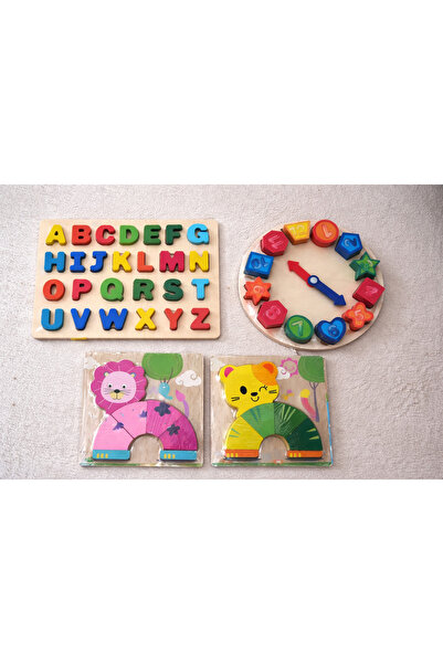Montessori Ξύλινο εκπαιδευτικό σετ για παιδιά – παζλ αλφάβητο, ρολόι και ζώα