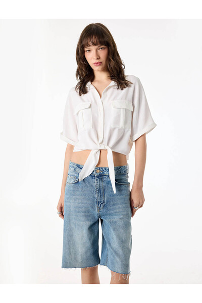 Koton Γυναικείο πουκάμισο Aerobin Fabric White 6SAL60005IW