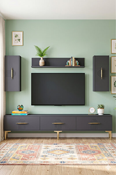YUMEDİ DESİGN TVR1815A - SHUMEN TV ÜNİTESİ TAKIMI 180CM ANTRASİT