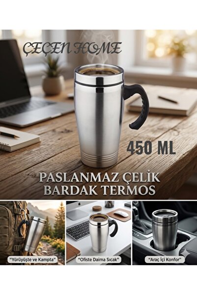 ÇEÇEN HOME (1 Adet) Paslanmaz Çelik Bardak Termos, Çift Katlı Çelik Kulplu Te...