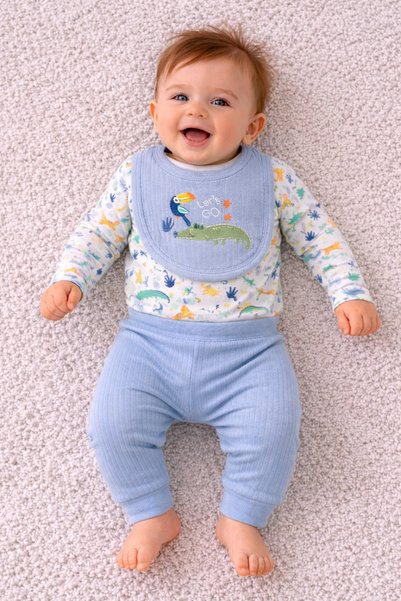 cutie baby طقم ملابس أطفال مكون من 3 قطع للأولاد حديثي الولادة، يشمل بودي سوت وبنطلون ومريلة