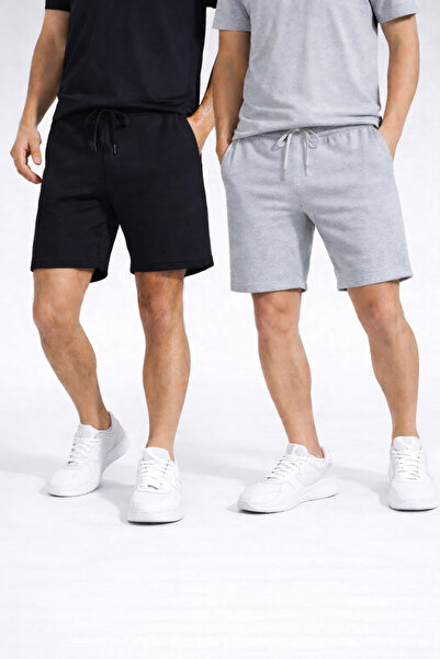 NAKRUF Ανδρικά μαύρα γκρι μονόχρωμα σορτς καλοκαιρινά casual σε κανονική εφαρ...