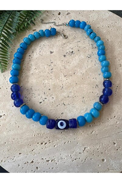 bizizmoda Handmade Evil Eye Bead Eye Glass Blue Necklace